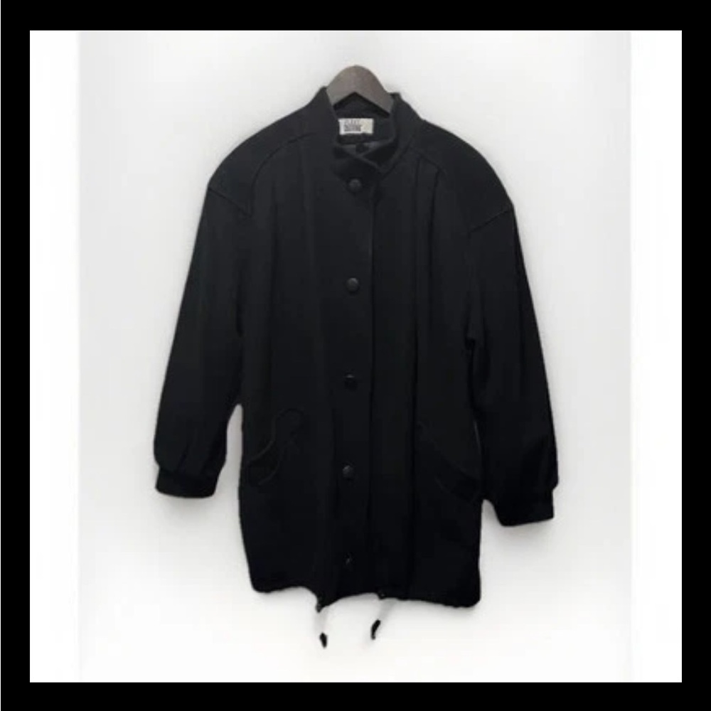 Fleet Street Wool & Suede Black 80s Jacket ~ Shoulder Pads~ Pockets~ Cinch